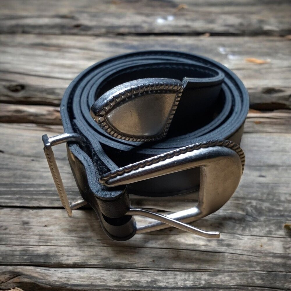 Black Belt Silver-Tone Buckle Western Style 34" Waist 3/4" width